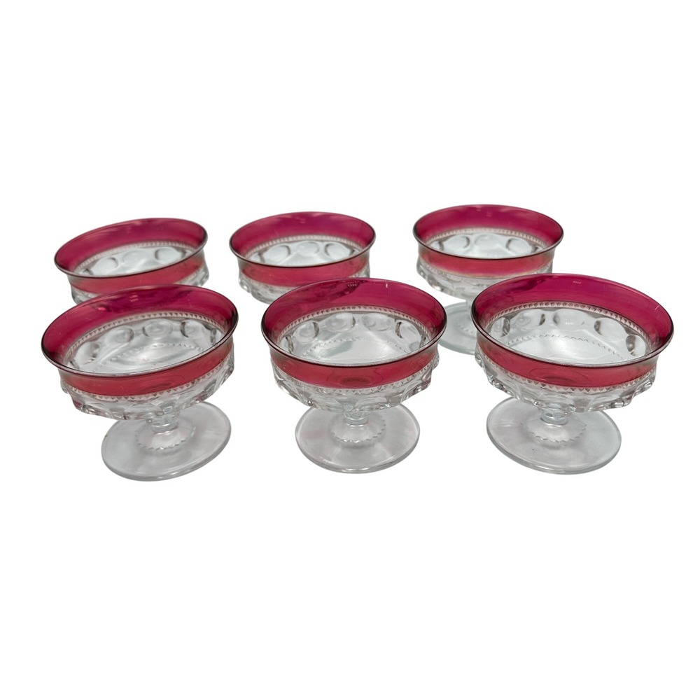 Vintage Set of 6 Tiffin Franciscan King's Crown Ruby Flashed Champagne Sherbets
